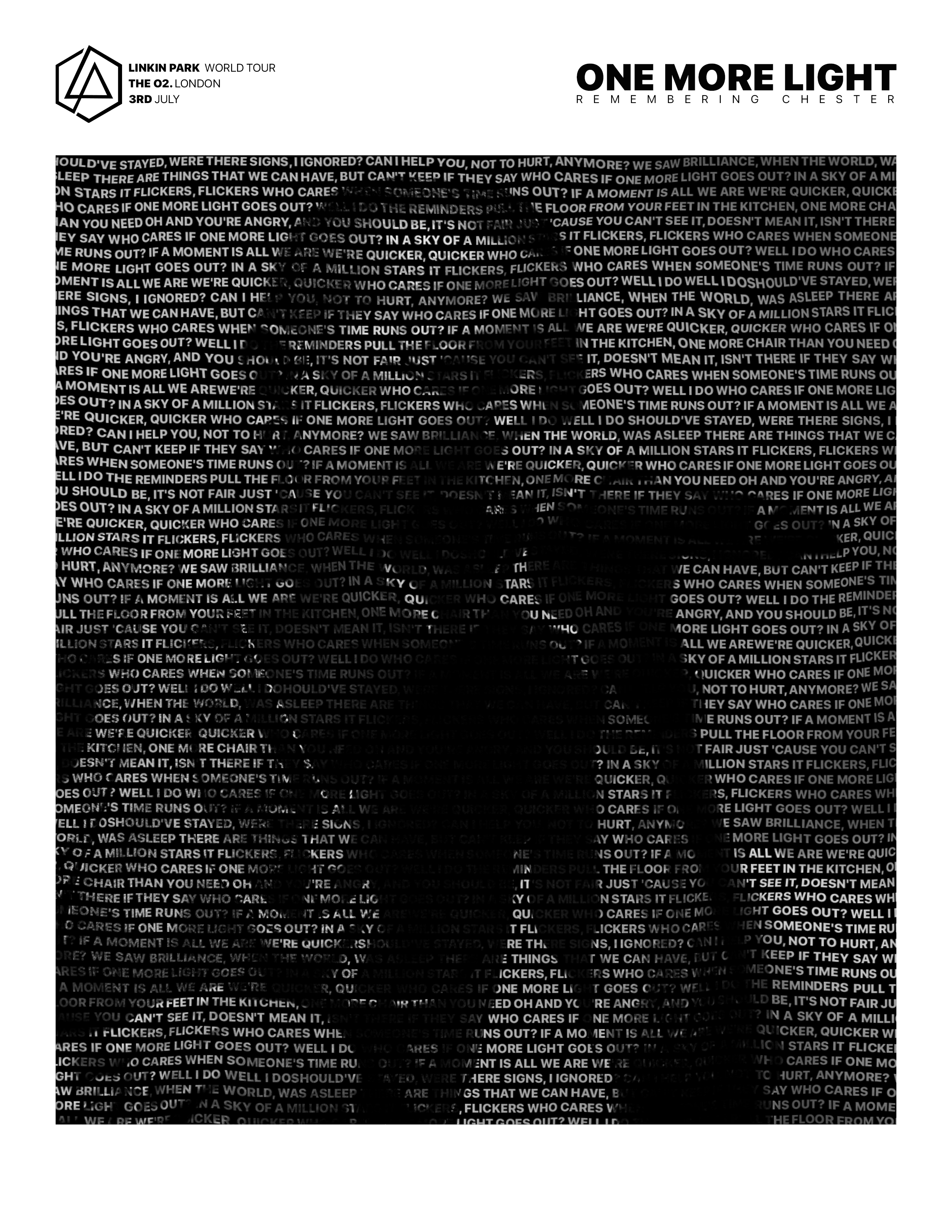 One More Light: Remembering Chester, word-cloud portrait poster
