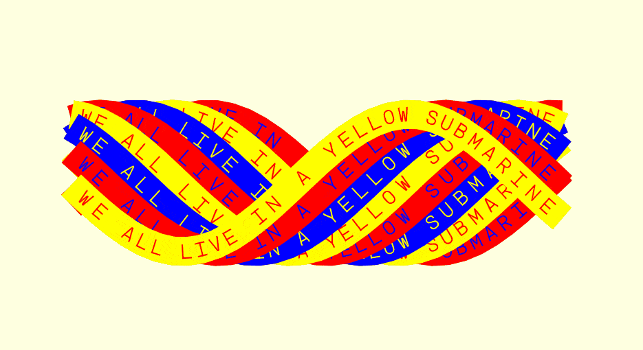 'We all live in a yellow submarine', woven ribbon typography animation