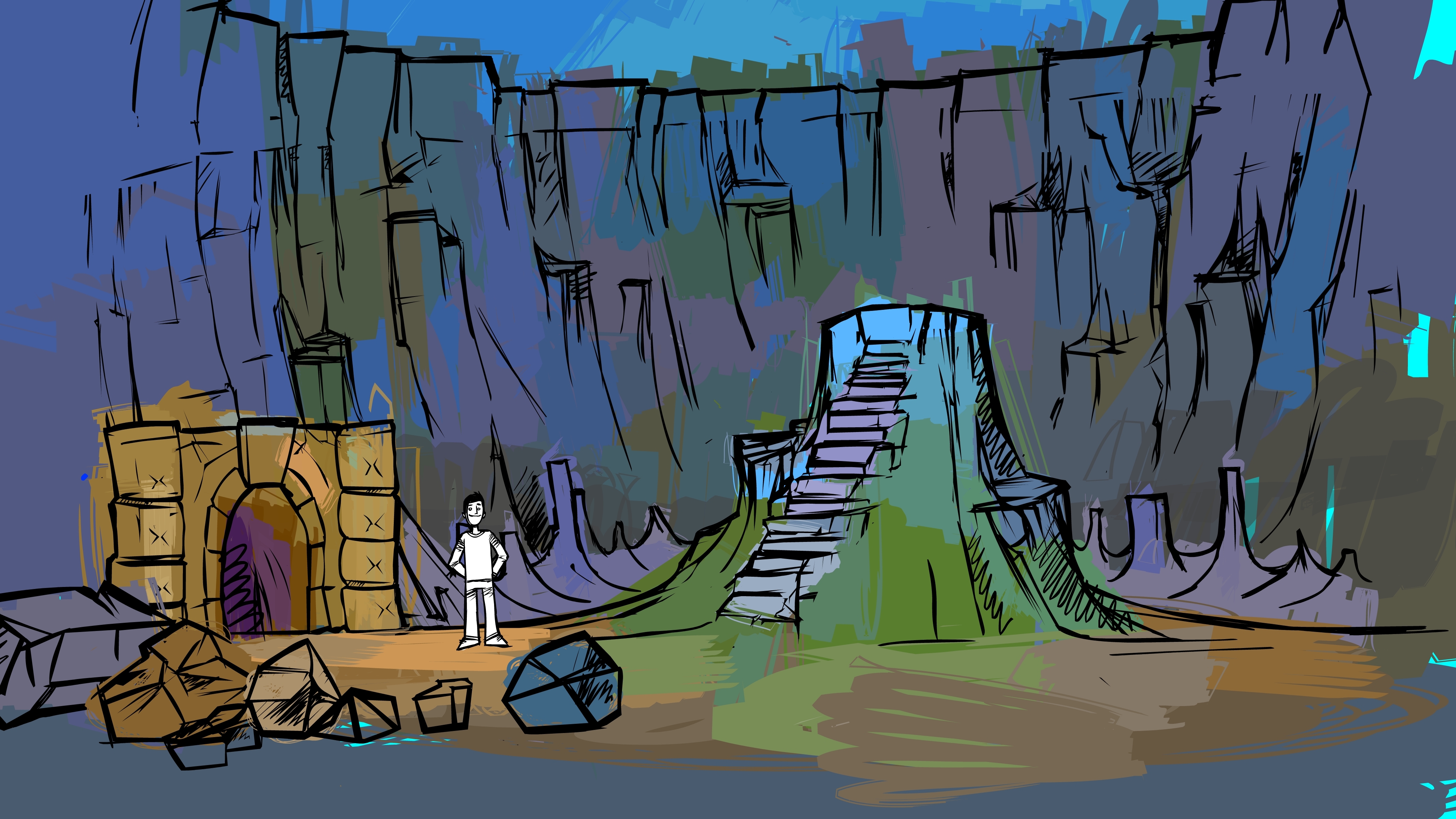 Canyon ruins background scene, cinematic crop