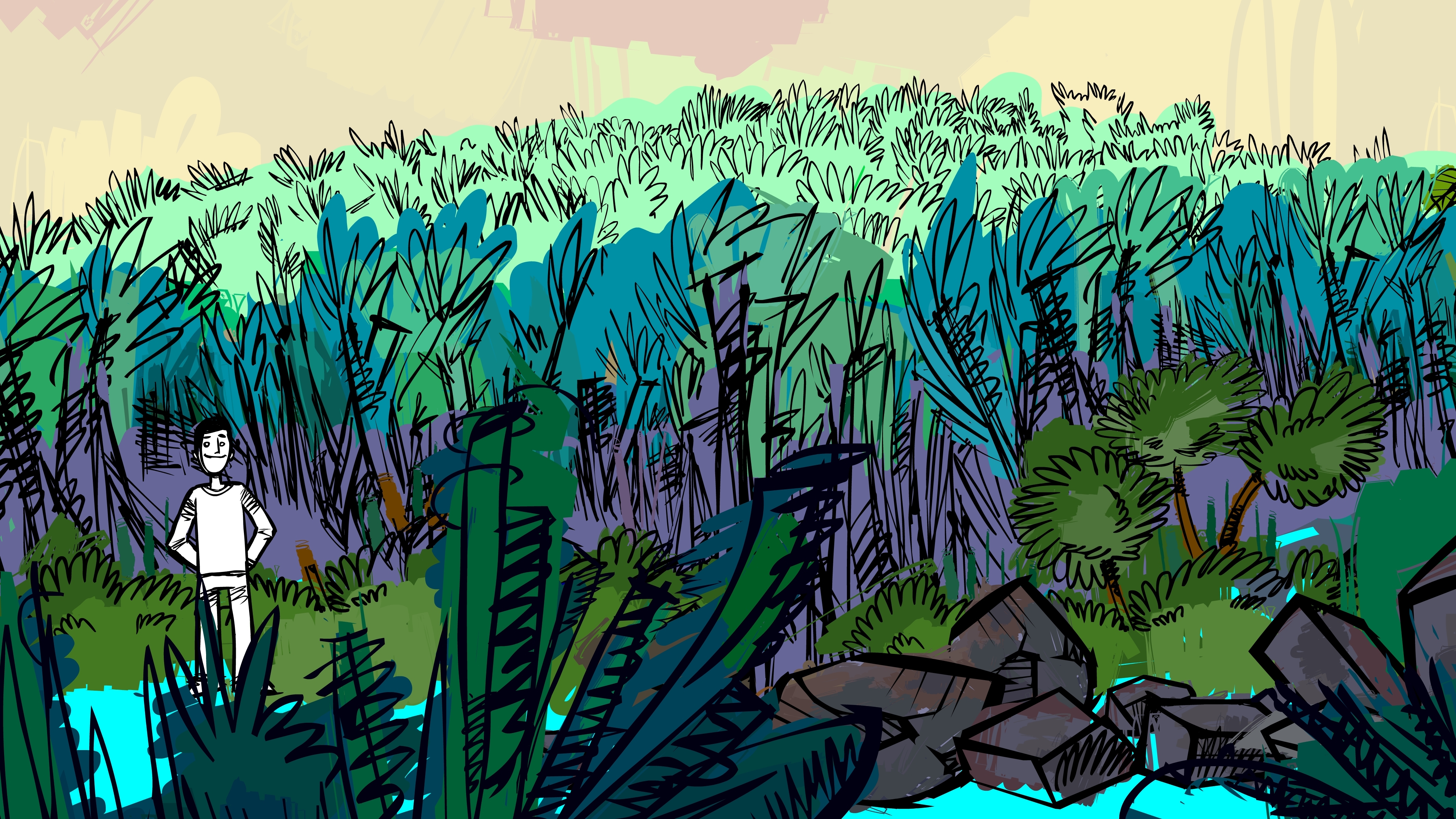 Dense jungle marsh background scene